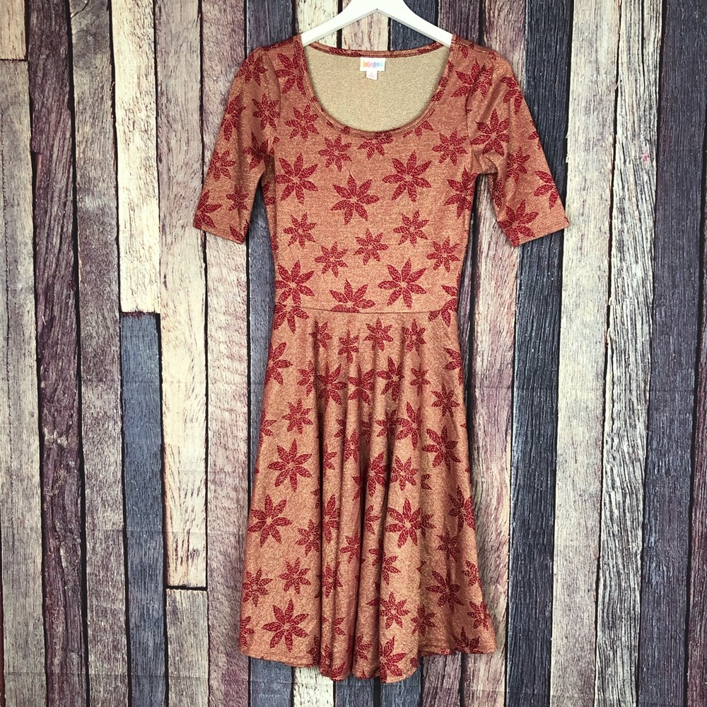 LuLaRoe Sparkle Holiday Christmas Poinsettia Dress